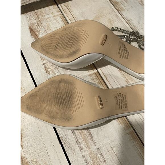 Billinin Dianna White Pointed Toe Heel's With Rhinestone Strap Women's Shoe 6 - Picture 6 of 7